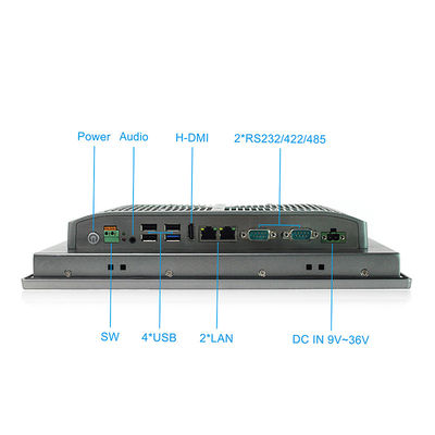 Pc industriale a 12 pollici del supporto del pannello TPM2.0, 9V-36V dc 1280 x computer industriale Fanless 800