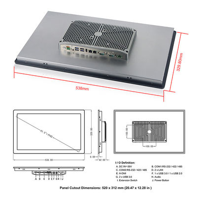 PC incastonato Fanless 21,5&quot; del touch screen resistente computer del pannello di FHD LED I7